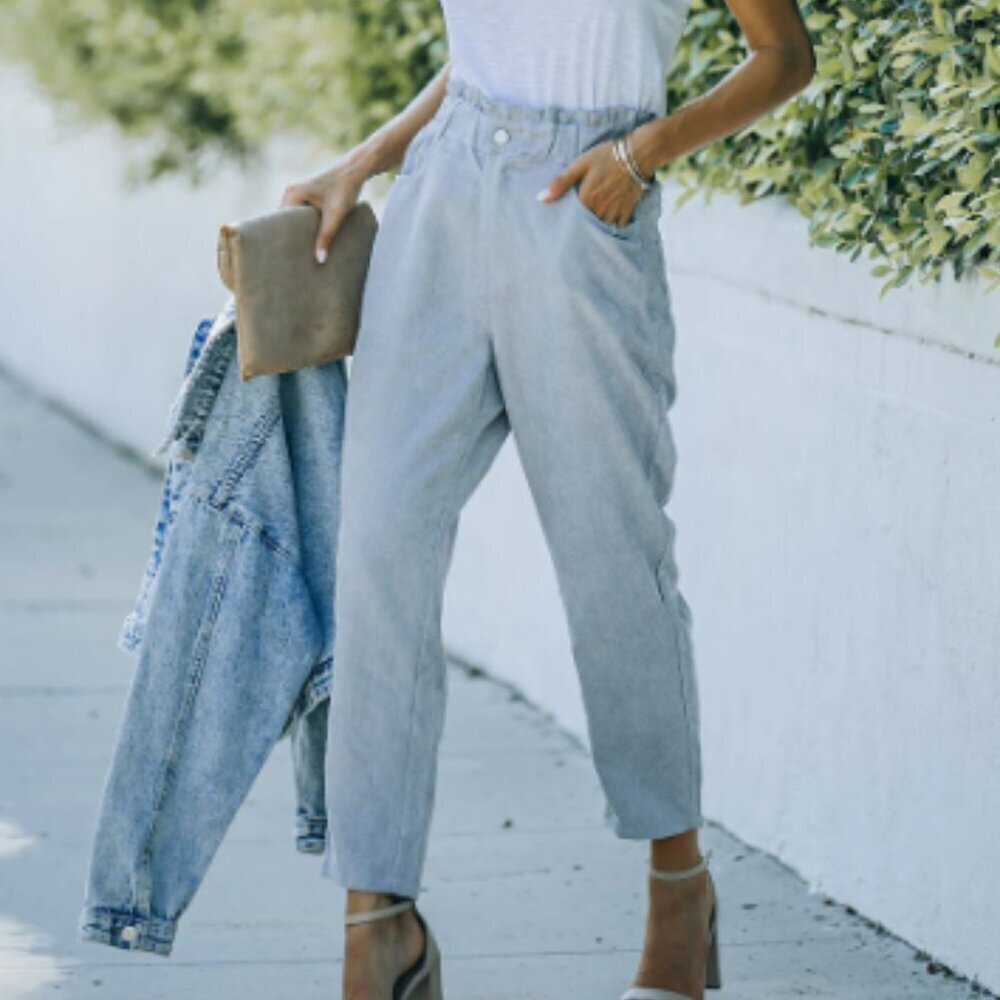 GORGEOUS Bohme Pastel Blue Corduroy Paperbag Straight Leg Pants Women's Large